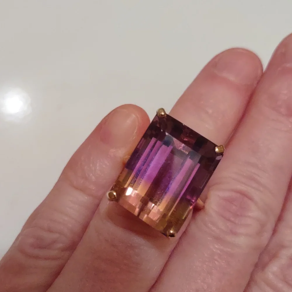 Ametrine ring 14kt yellow gold Large Statement Ring